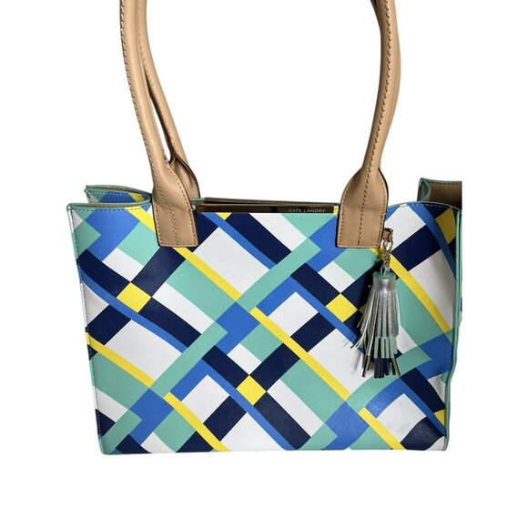 Kate Landry Multicolor Geometric Tote Bag With Tassel Accent & Dual Handles - Picture 1 of 11